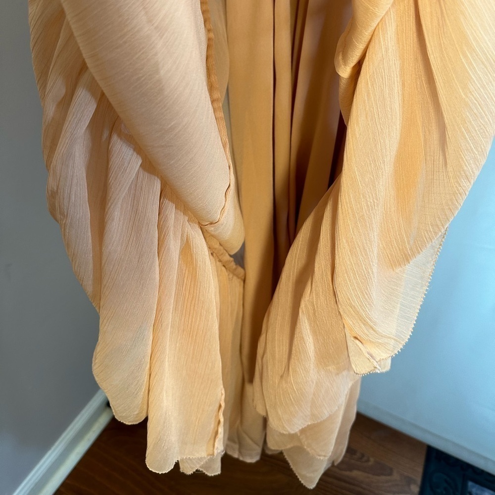 French Connection Akita Pleated Ruffled Long Sleeve Puff MIDI Dress Size 6 Pink - Picture 14 of 16